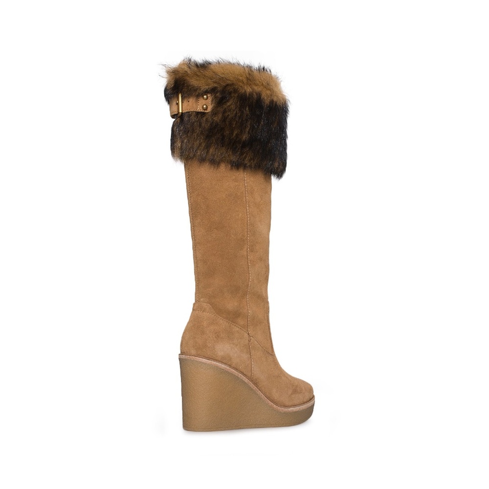 UGG Valburg Tan Suede Wedge Boot - SZ 7 NEW - Picture 2 of 9